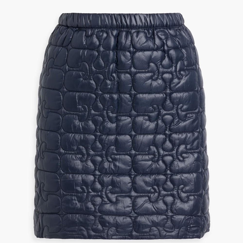 Ganni Womens Shiny Quilt Mini Skirt, Blue